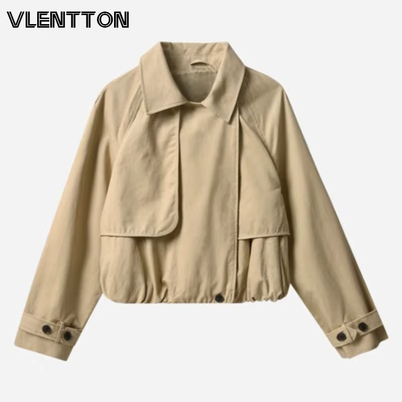 Manteau Trench Femme de Haute Qualité à Col Revers, Coupe Décontractée, Manches Longues, Couleur Uni