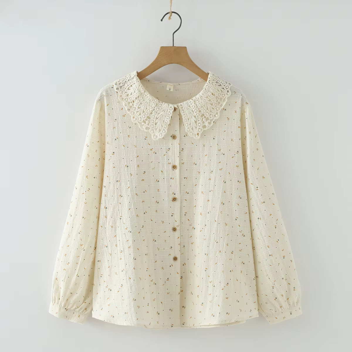 Chemisier ample à col en dentelle et manches longues pour femme, motif floral, confortable, style dé