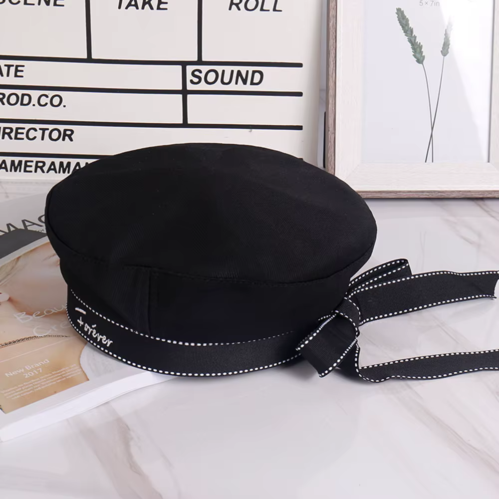 Chapeau de marin style japonais, béret mignon, léger pour l'été, noir et blanc, casquette uniforme p