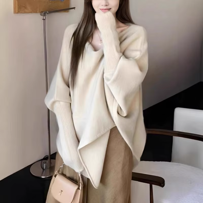 Pull tricoté irrégulier printemps et automne vêtements pour femmes pull à manches chauve-souris pour