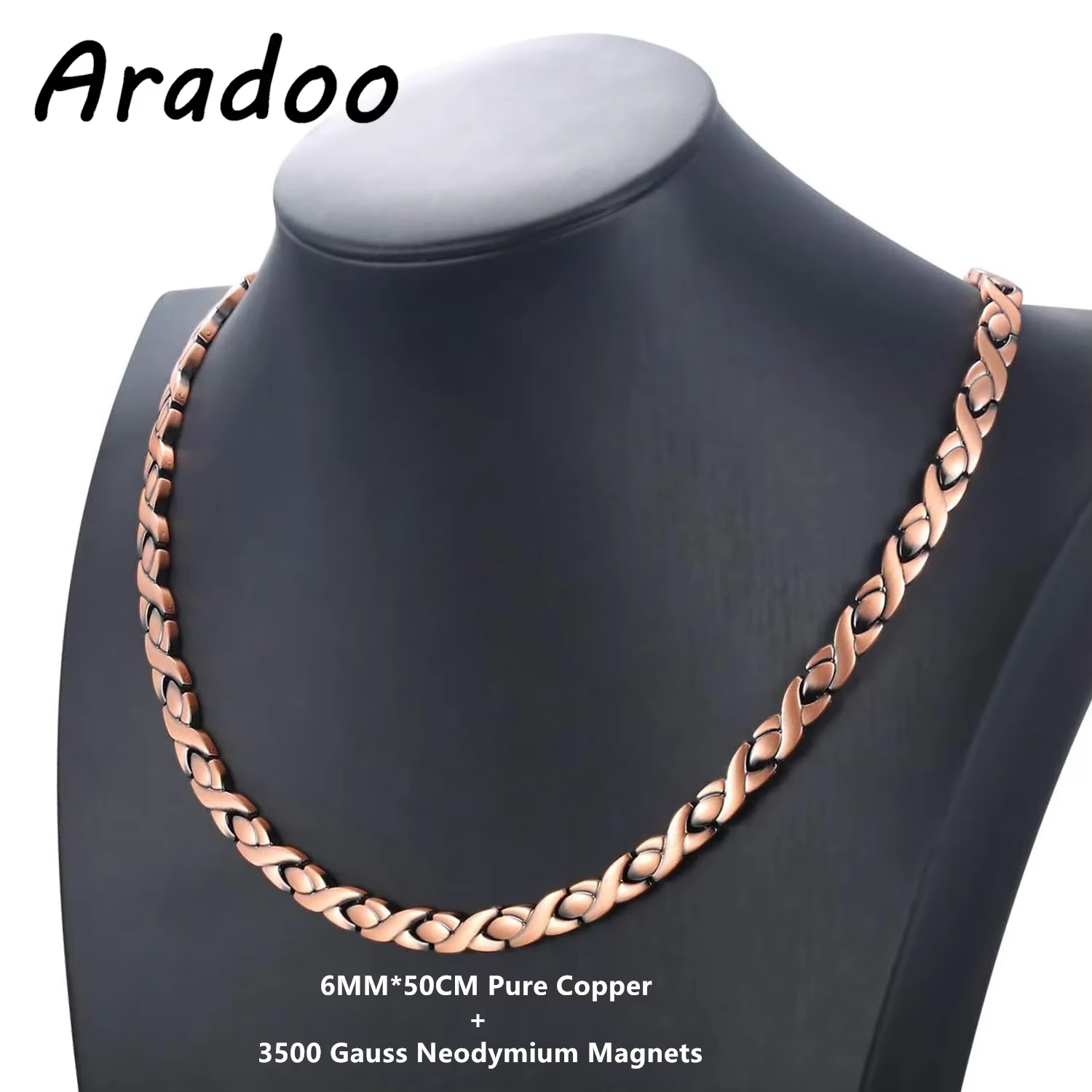 ARADOO collier en cuivre pur pour femmes avec collier magnétique en néodyme conception en forme de f