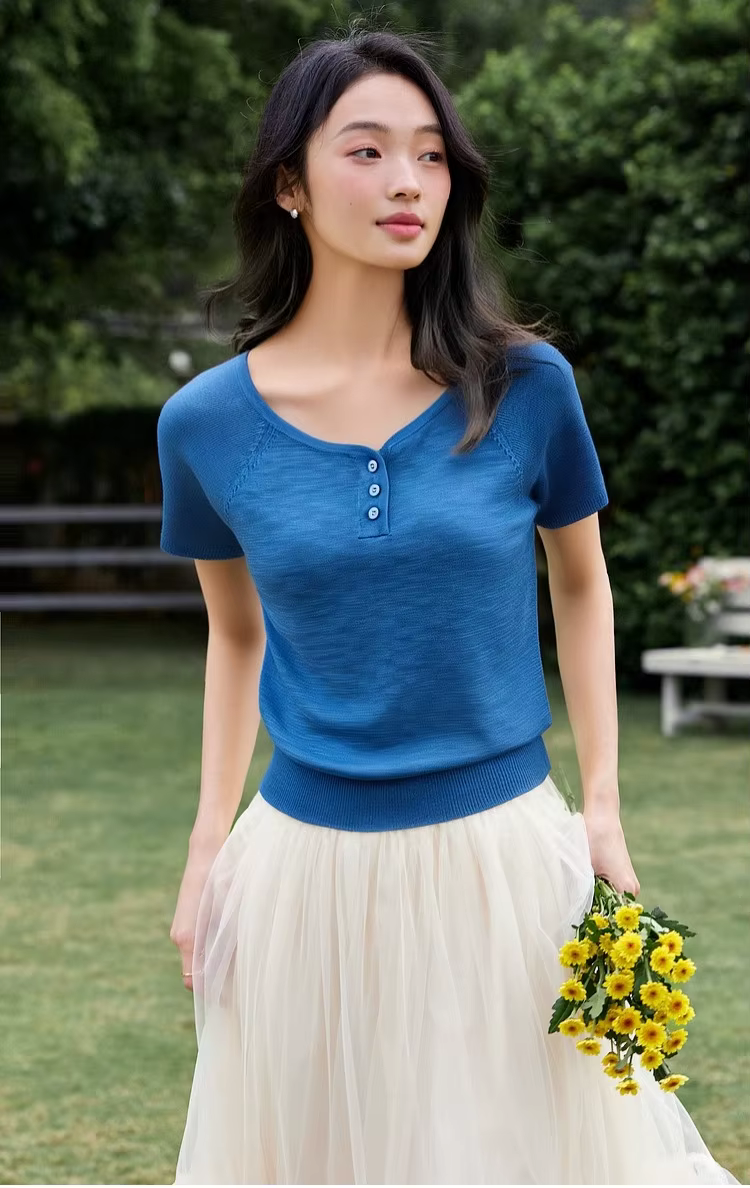 Pulls à manches courtes pour femmes VIMLY, collection automne 2026, coupe ajustée décontractée, col