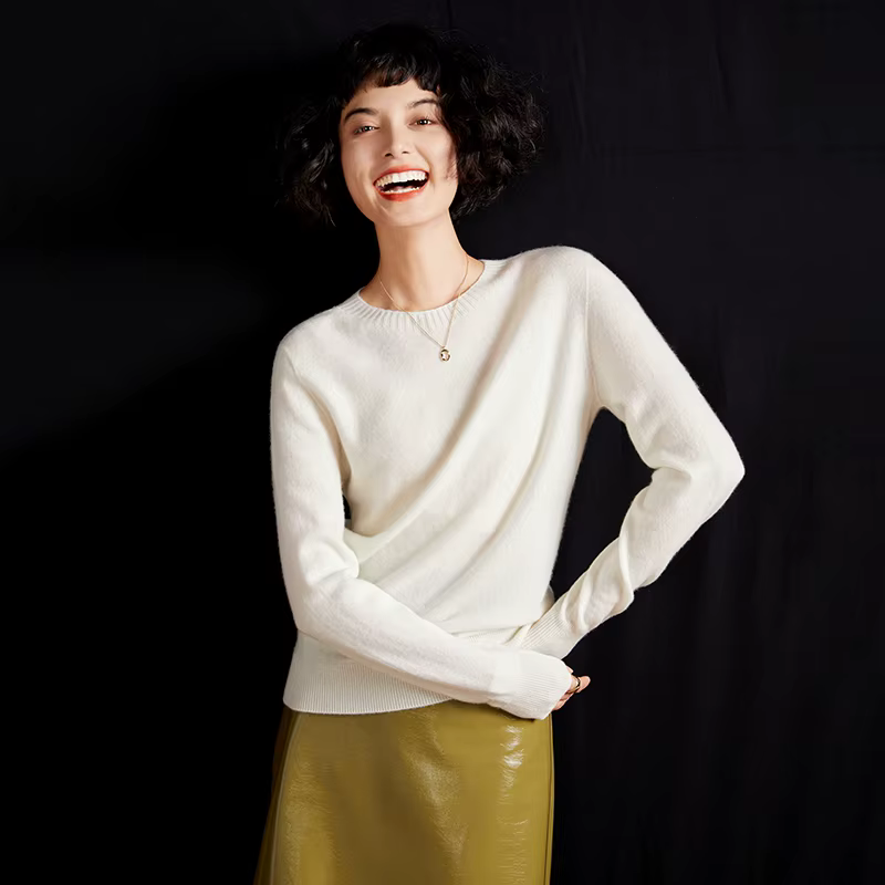Pull-over pour femme en cachemire pur à 100 %, automne/hiver, pull tricoté décontracté, col rond, co