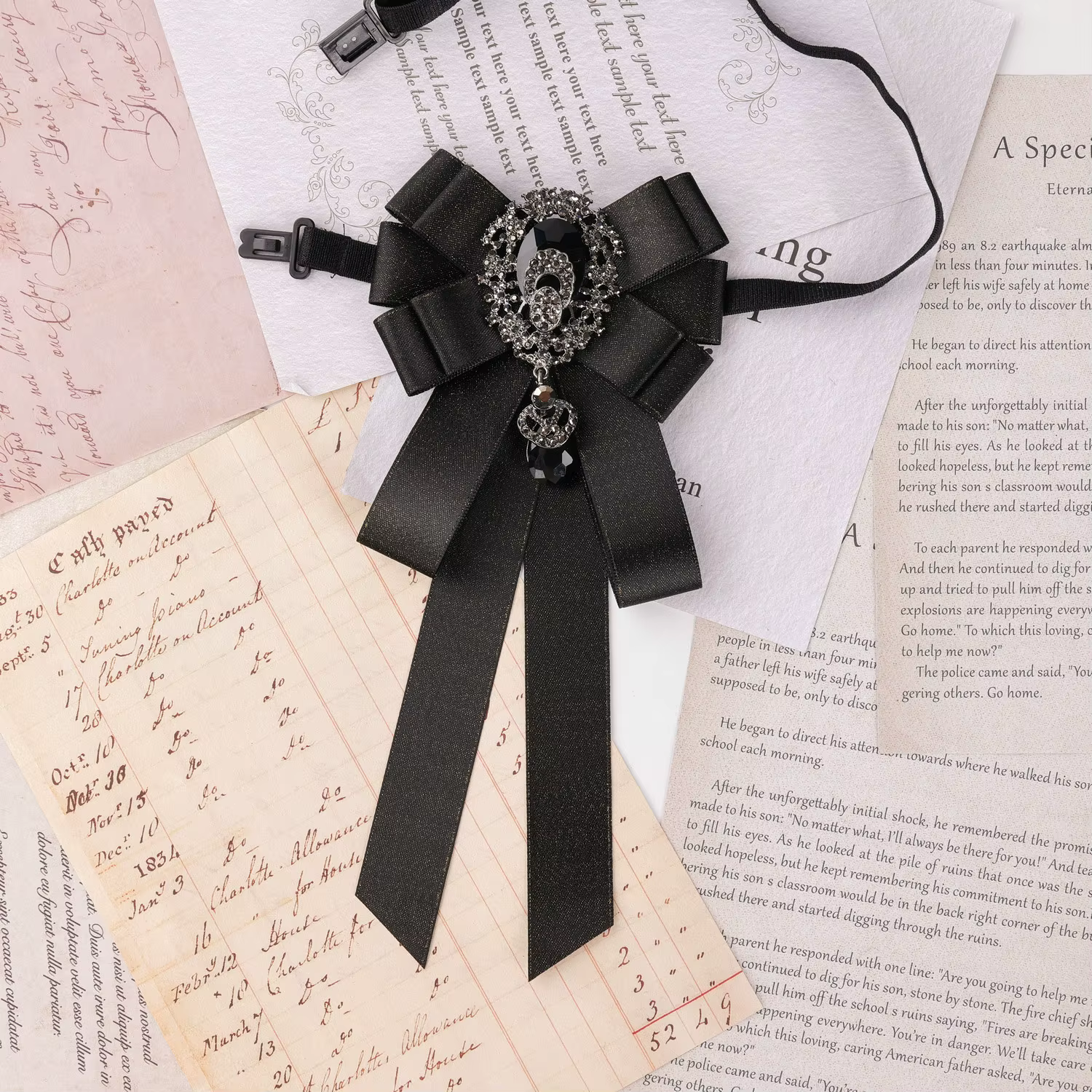 Nœud Papillon en Tissu Orné de Strass et Cristaux pour Femmes et Hommes, Style Collège, Épingles de