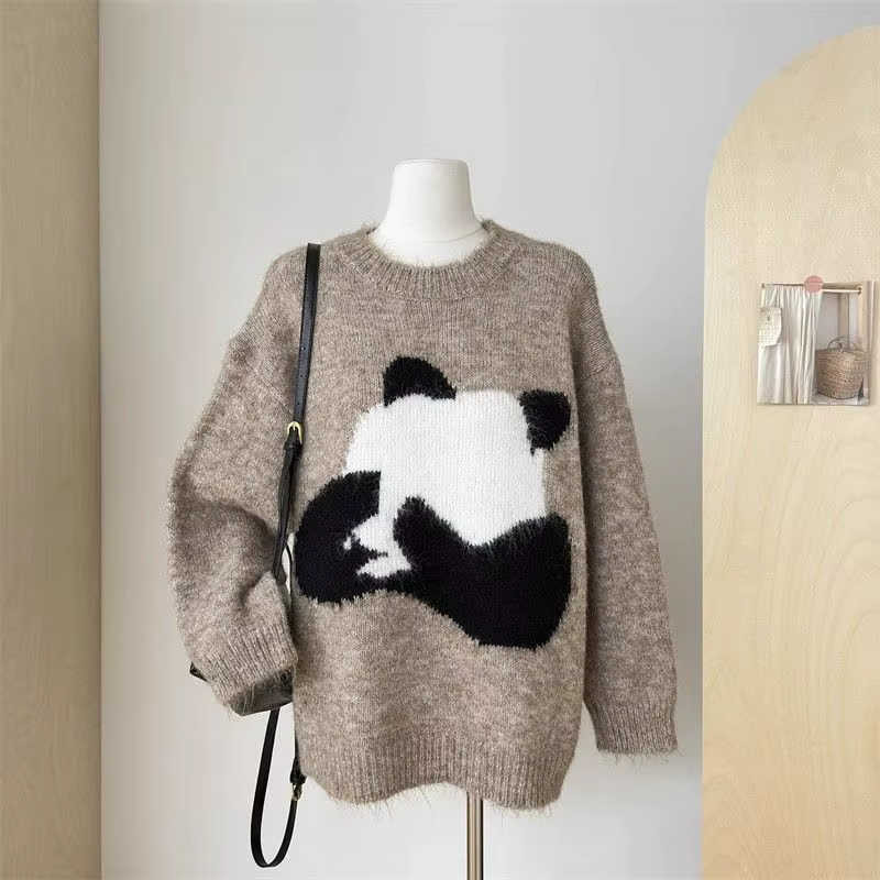 Pull Jacquard à Manches sulfpour Femme, Haut Décontracté, Design de Dessin Animé, Broderie de Krasno