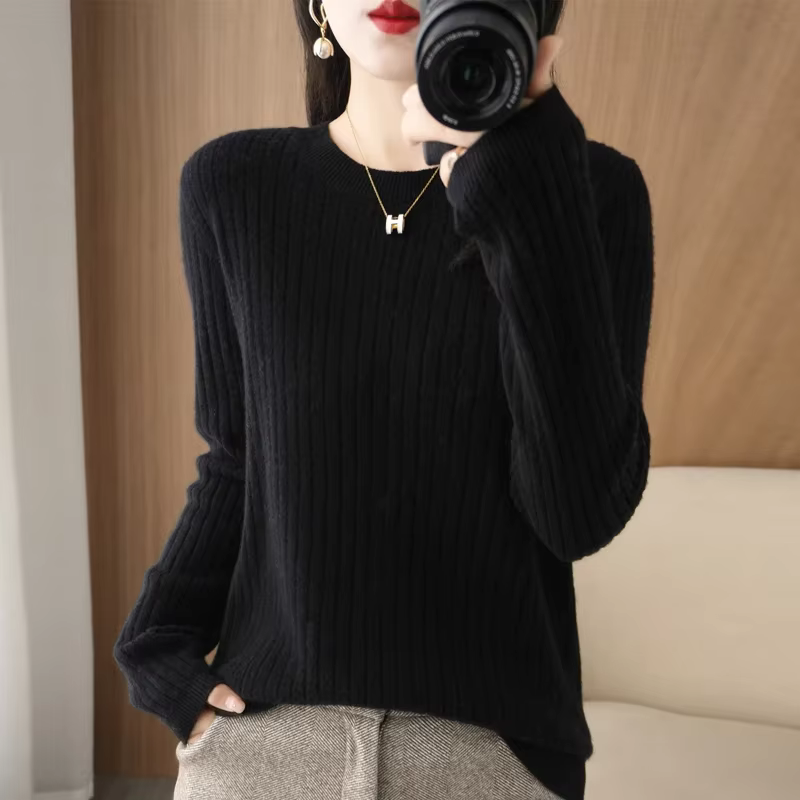 Pulls pour femmes 2026 – Nouveauté automne-hiver, manches longues, col rond, rayé, chaud, style coré
