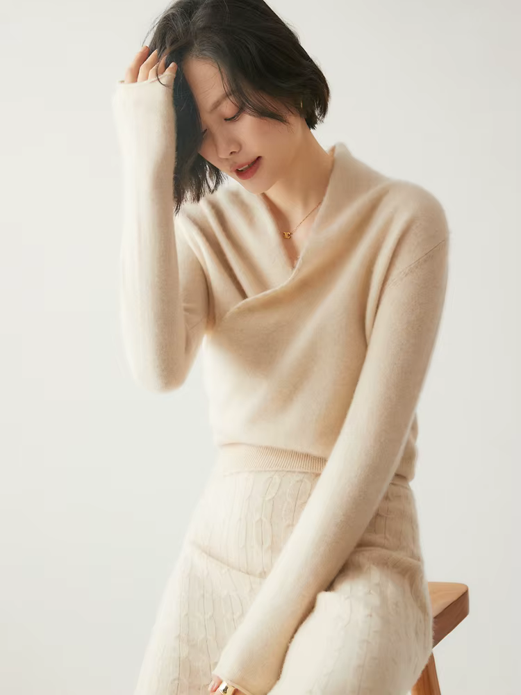 Pull en cachemire à col croisé pour femme, vêtement de bureau basique, Grace, tricot, automne et hiv