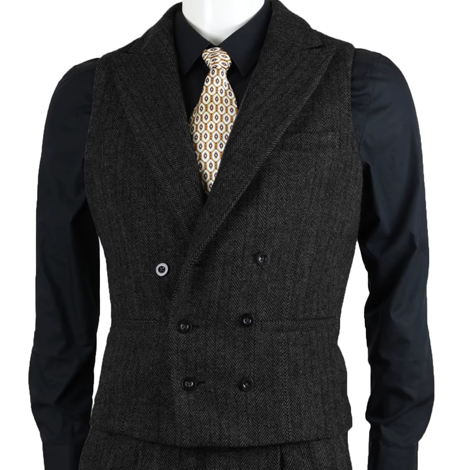 Gilet en tweed à chevrons marron imbibé pour hommes, veste à double boutonnage, gilet coupe couverte