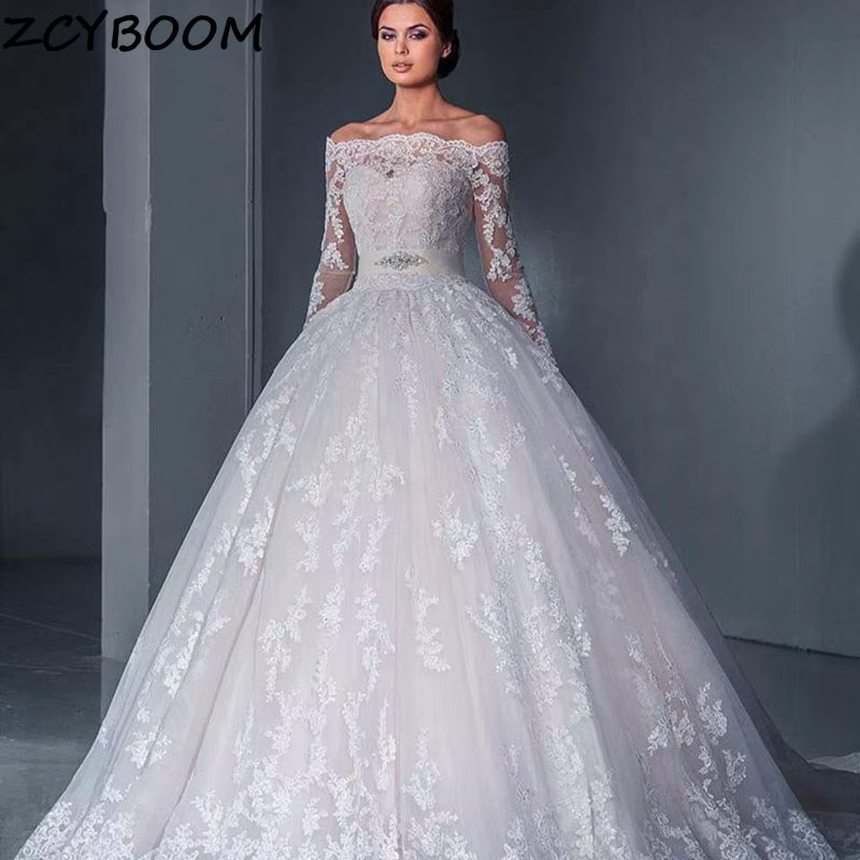Magnifiques Robes de Mariée 2026 en Tulle avec Appliques de Dentelle Exquises, Col Bateau, Coupe A-L