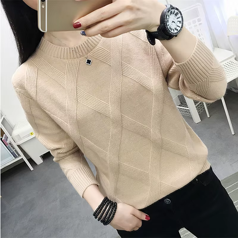 Femme à manches longues haut nouveau col rond Pull femmes chemise à bascule décontracté printemps au