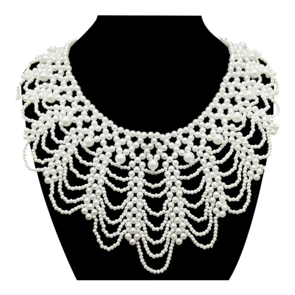 Perle perlée dentelle garniture collier rubans femmes collier bijoux pour vêtements robe de mariée
