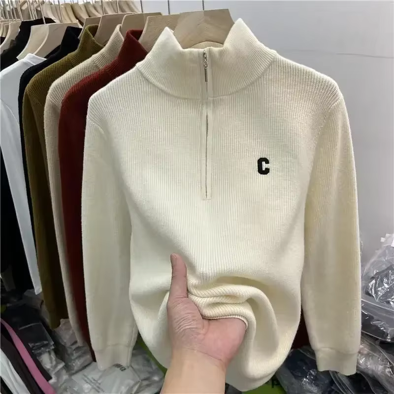 Pull brodé en tricot rouge pour femme, pulls zippés, mode coréenne, luxe, pas cher, offre de haute q