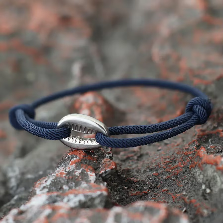 Bracelet en macramé en corde tissée à la main pour hommes, réglable, en Nickel, coque noire, pour l'