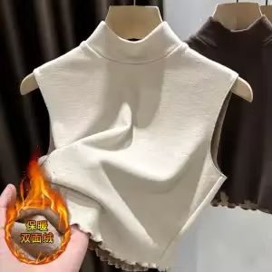 Gilet sans manches en velours épais pour femmes, demi-col roulé, couche intérieure amincissante, T-s