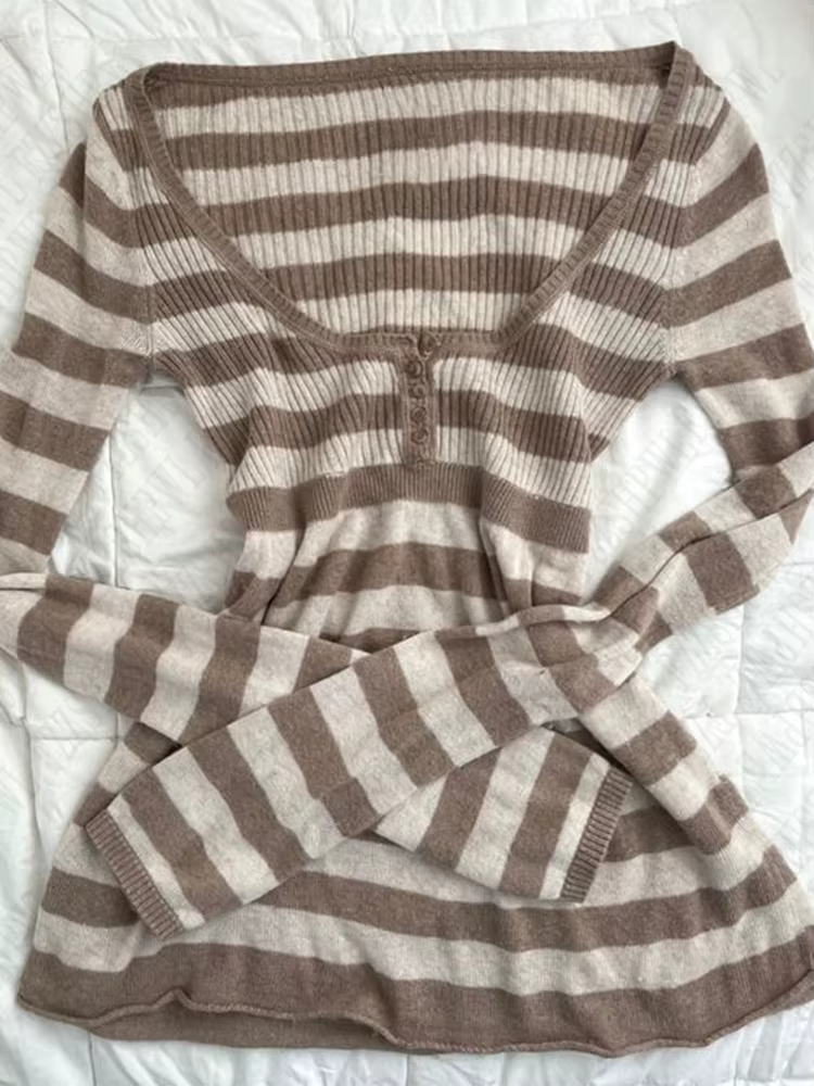 Rayé motif décontracté pull coton chic grunge punk Y2K haut rue haute rue rock esthétique rétro hop
