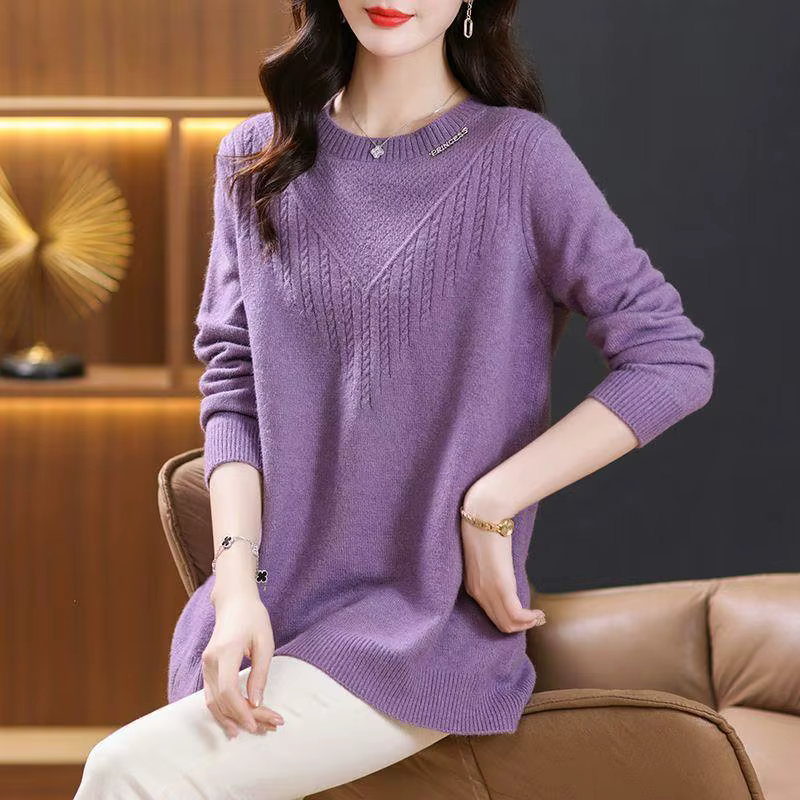 Pulls Femmes tricots haut col rond à manches longues pull Blouse printemps automne Femme pull Vintag
