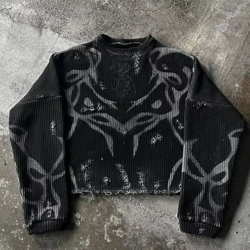 Pull tricoté à manches longues pour hommes et femmes, imprimé gothique noir, Y2k, Harajuku, rayé, la