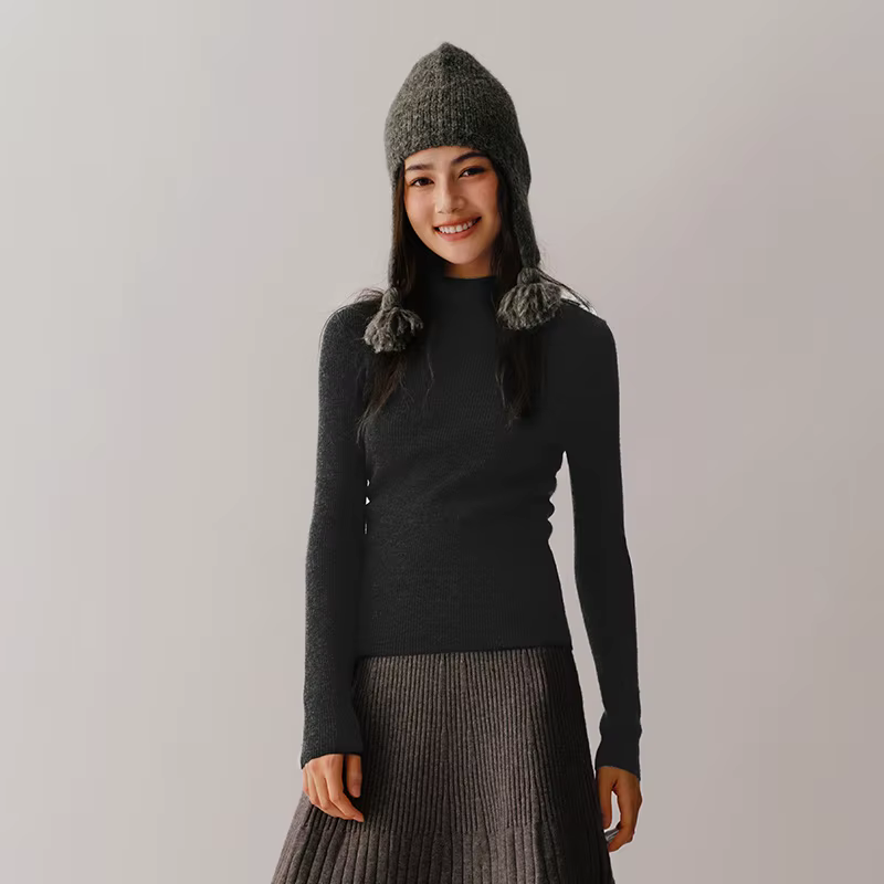 SEMIR-Pull en Laine Confortable pour Femme, Col Semi-Haut, Couche de Base, Chemise Amincissante, Nou