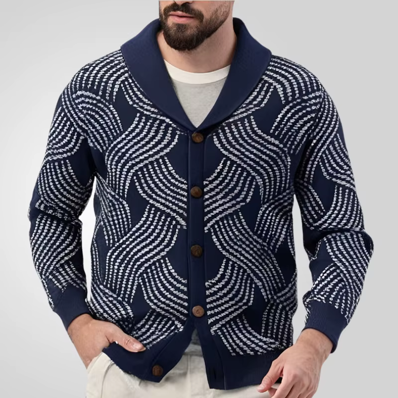 Pulls en tricot jacquard rétro pour hommes, printemps-automne, coupe ample, décontractés, avec bouto
