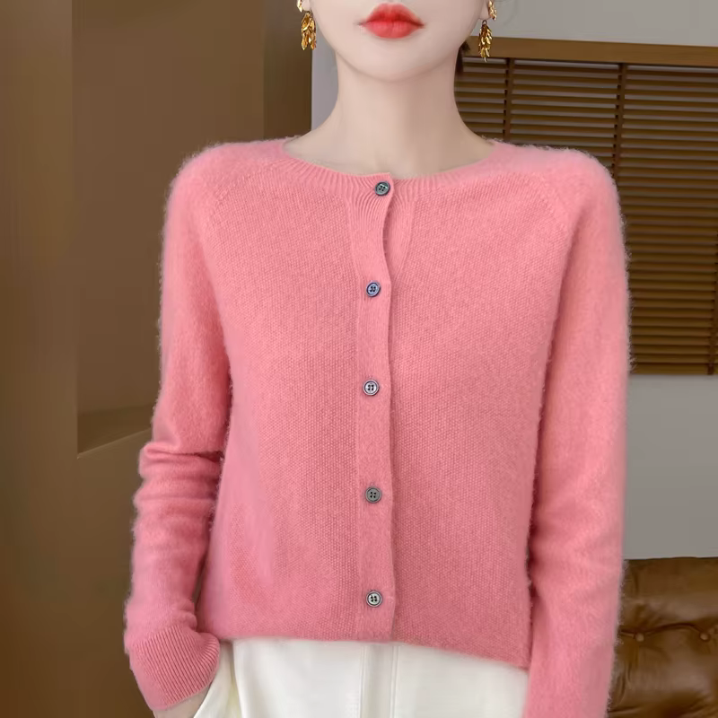 100% laine mérinos à manches longues chandails cachemire Cardigan printemps automne femmes col rond 