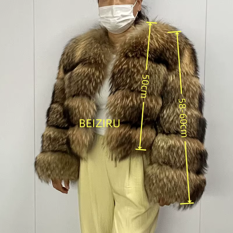 BEIZIRU – manteau d'hiver en vraie fourrure de raton laveur pour femme, veste à capuche à manches lo