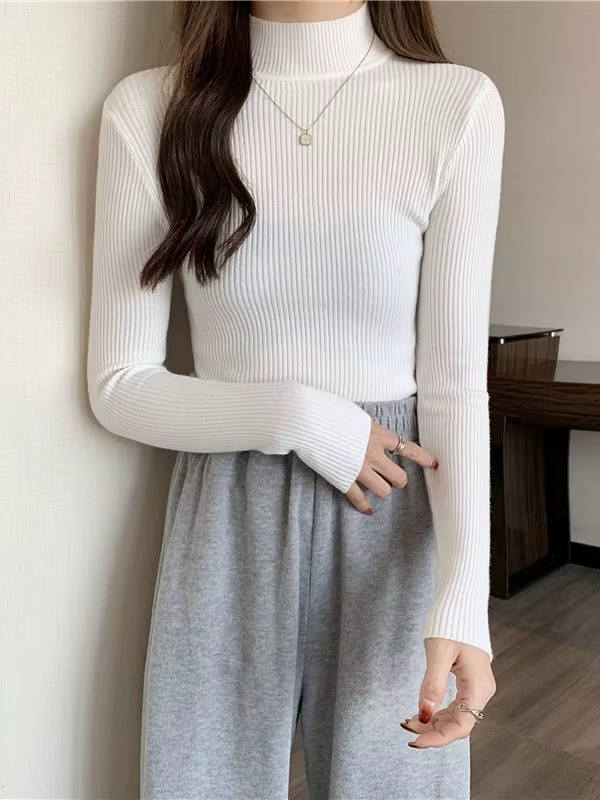 Femmes automne hiver pull à col roulé Vintage solide basique tricoté hauts décontracté mince pull mo