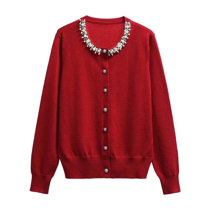 Je vous crois rouge tricoté Cardigan femmes taille pull automne vêtements 2024 femmes bureau dame dé