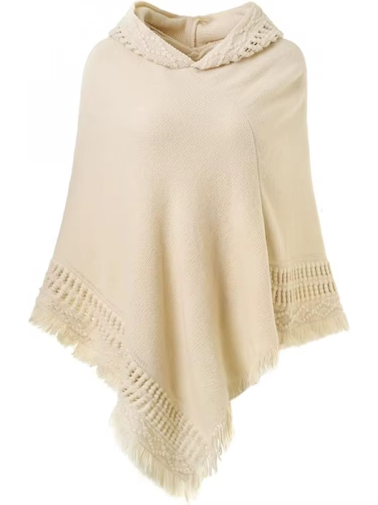 Cape à capuche pour femme avec ourlet à franges, motifs chauds de tricot poncho au crochet pour femm