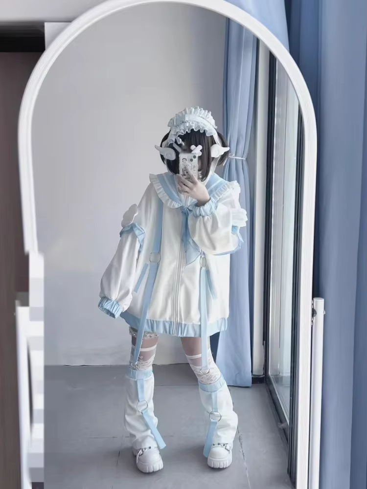Cardigan à col marin Harajuku pour femme, manteau Y2k, manches longues, fermeture éclair, hauts ampl