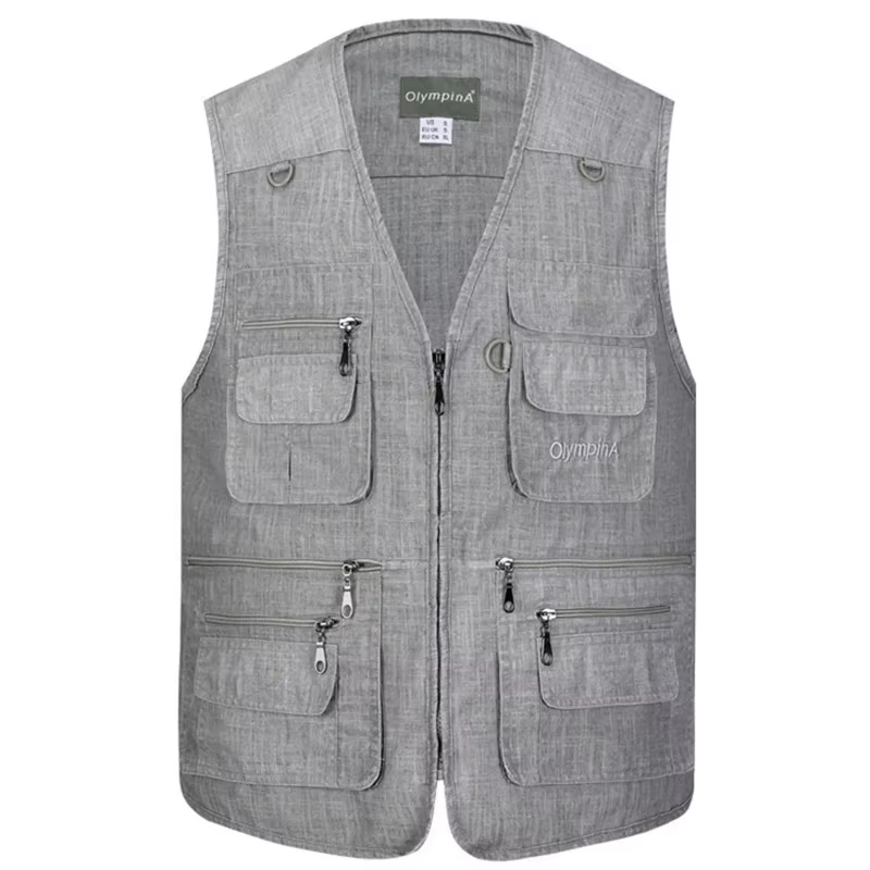 Veste Classique Multi-Poches pour Homme, Gilet Décontracté avec de Nombreuses Poches, pour Printemps