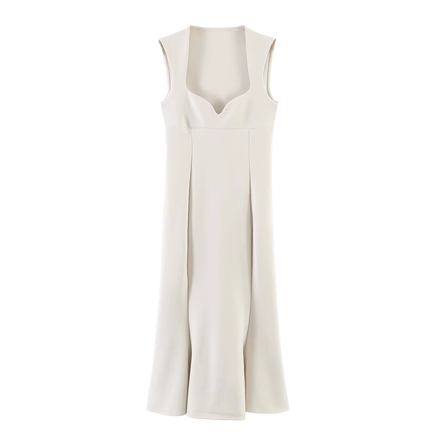 Robe Midi Plissée Tricotée Élégante et Moulante en Forme de Cœur pour Femme, Sans Manches, Coupe A-L
