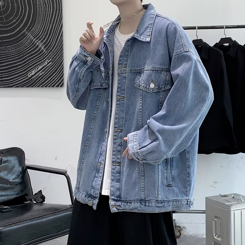 Nouveaux hommes Vintage Denim vestes printemps automne beau ample décontracté vêtements de travail v