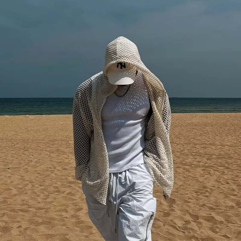 Pullover Abricot Fin Décontracté pour Homme, Cardigan Amissié, Pull à Capuche, Haut Ouvert, Tricots