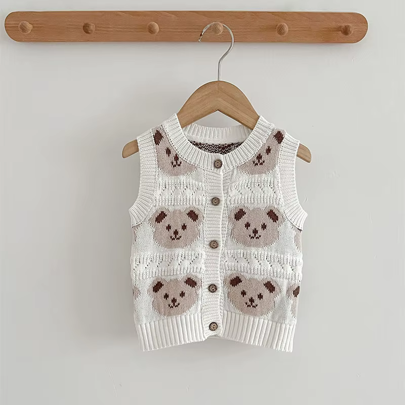 MILANCEL nouveau automne bébé tricoté gilet 0-3T ours mignon enfant en bas âge filles haut ouvert ch