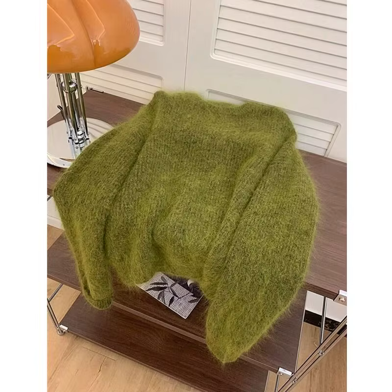 Pull tricoté à manches longues et col rond pour femme, vêtement tendance, Simple, décontracté, vert,