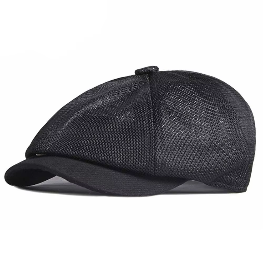 Béret britannique en maille unie ajouré avec boucle à pression, respirant, style artiste, polyvalent