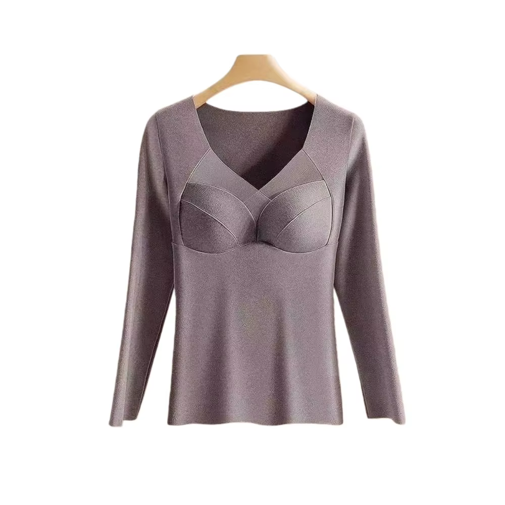 Vêtements thermiques à col en V pour femmes, couleur unie, velours polaire, sous-vêtements thermique