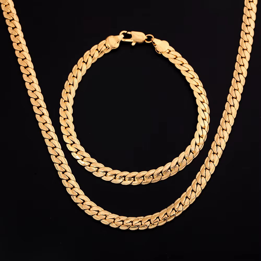 Argent 18k couleur or 6mm chaîne Bracelets collier pour femmes hommes mode fête mariage bijoux ensem