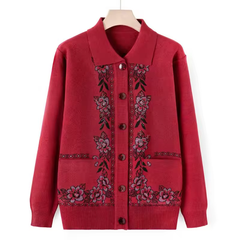 2025 nouveau moyen âge personnes âgées mère manteau en laine col à revers femmes printemps automne t