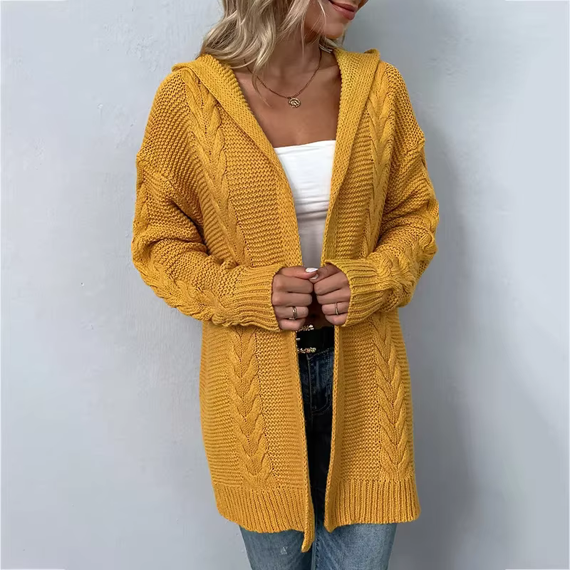 S-XL femmes automne torsades avec chapeau Cardigan pull à manches longues femme adt tricots Outstree