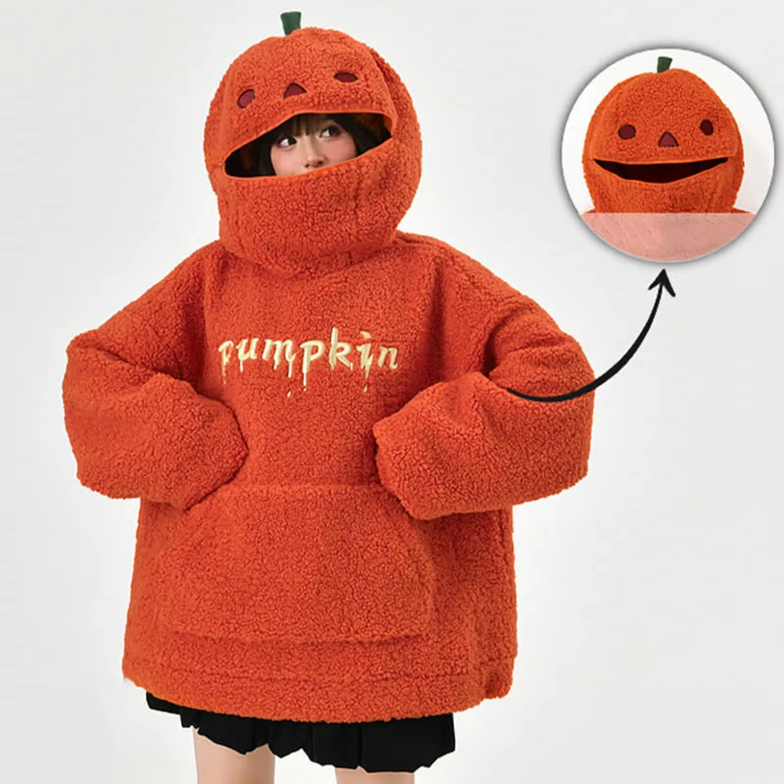 Sweat à capuche en molleton Double face pour femme, sweat-shirt citrouille, col rond, automne 2025,