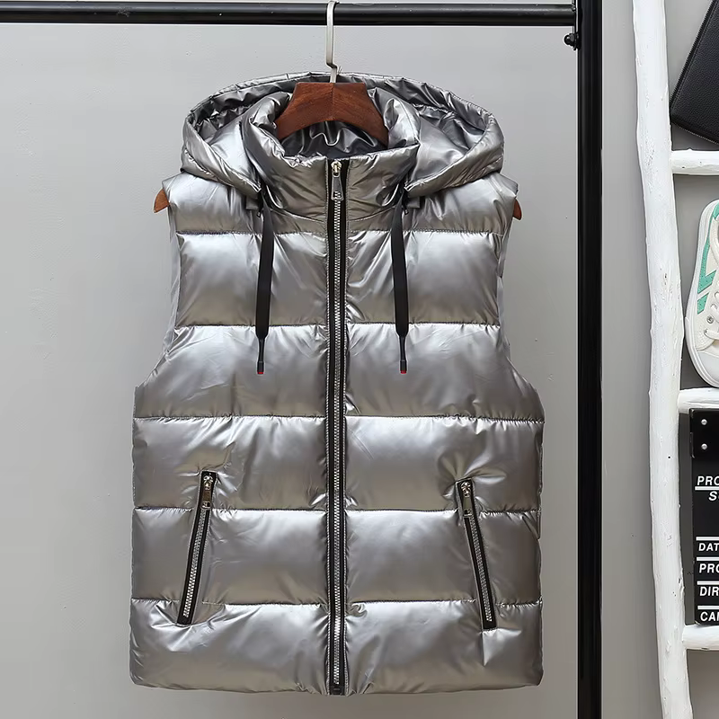 Veste à capuche en fibre brillante pour hommes, gilet chaud, manteau de couple, vêtements de mode ma
