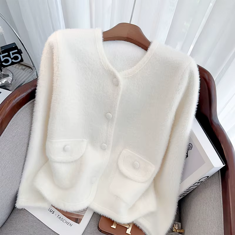 Cardigan rose pour femmes, pull Harajuku Y2k, couleur unie, manches longues, col rond, tricot en cac