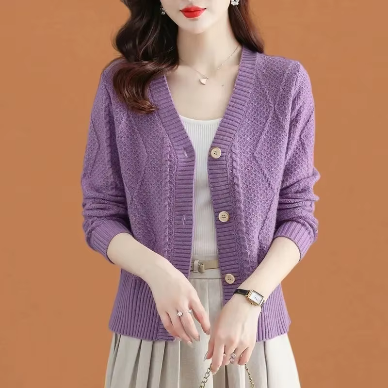 Printemps automne 2026 femmes pull décontracté taille haute polyvalent tricot Cardigan dames pull ma