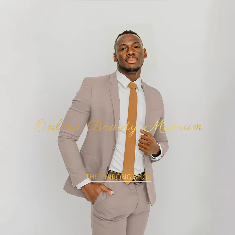 Costume formel beige pour homme 2 pièces (veste + pantalon) – Coupe ajustée pour affaires, mariage, 