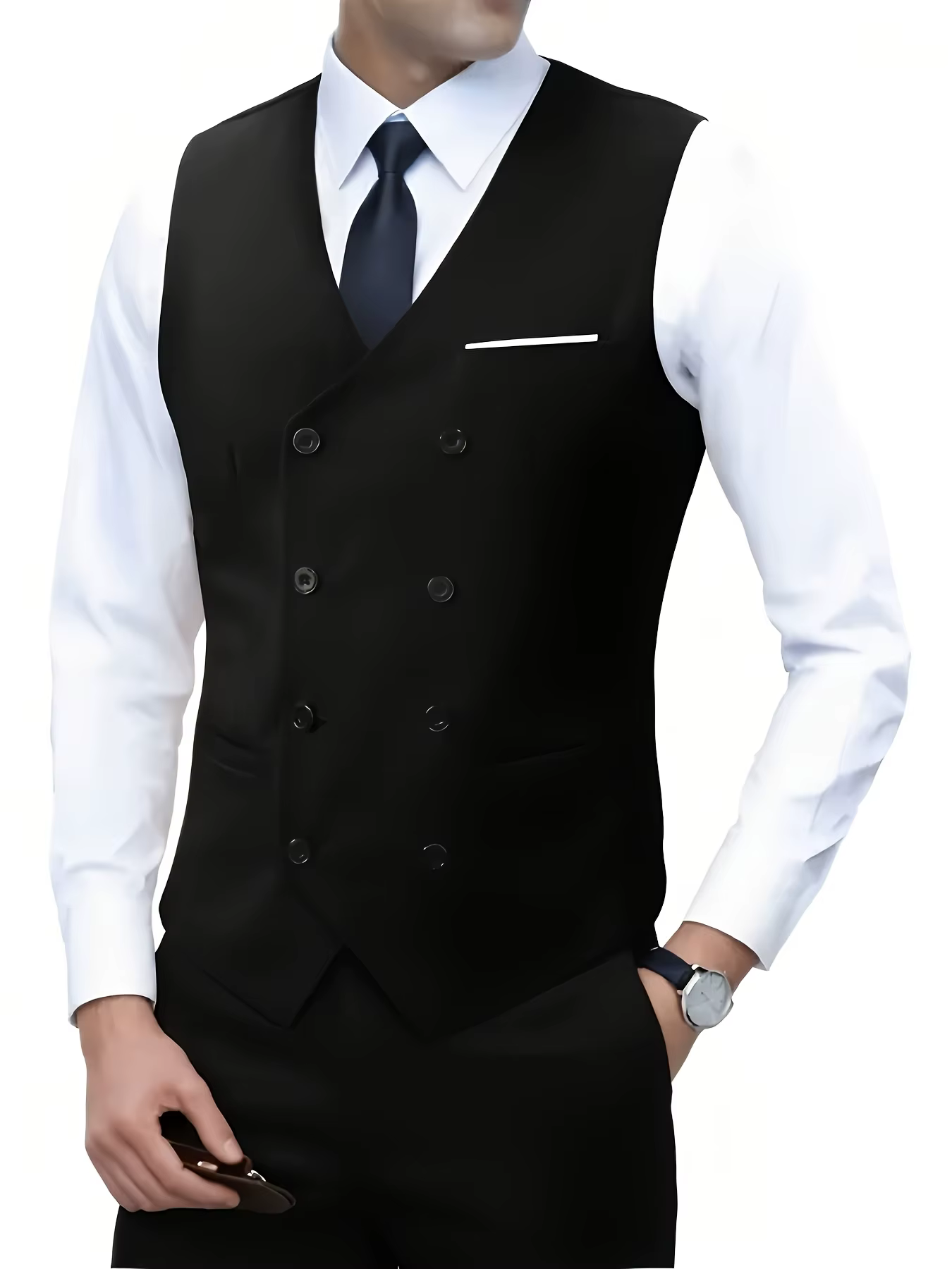 Veste sans manches croisée pour homme, style britannique, coupe ajustée, formelle, de haute qualité,