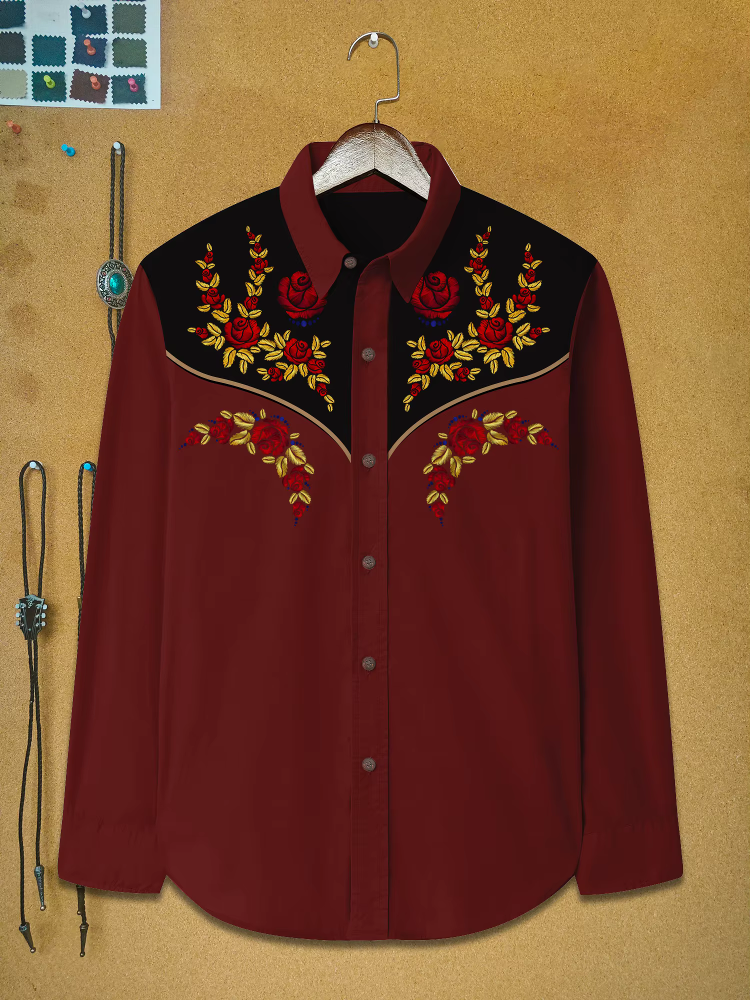Nouvelle mode de luxe sociale hommes à manches longues chemise col bouton chemise décontracté Wester
