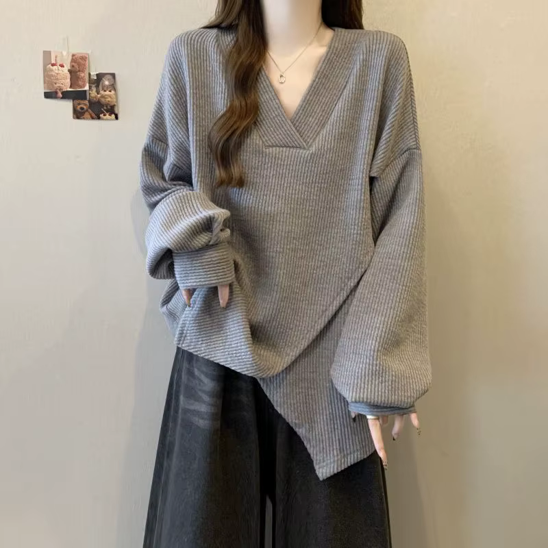 Haut texturé à manches longues pour femmes, Design croisé, nouvelle chemise ample et amincissante, p