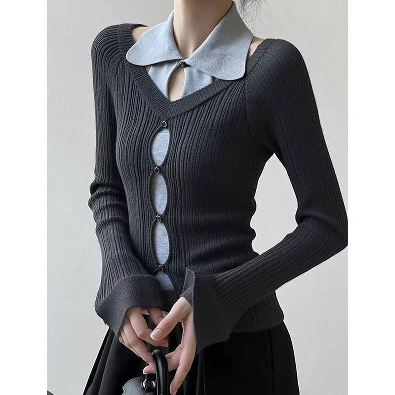 Deux pulls en tricot gris pour femmes, super élégants, design haut de gamme, style unique et magnifi