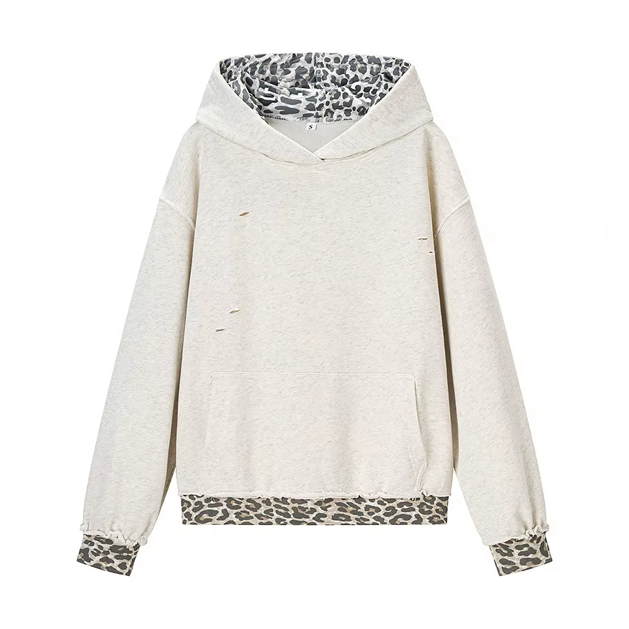 Sweat-shirt ample à capuche pour femme, imprimé léopard rétro, tendance, style décontracté confortab